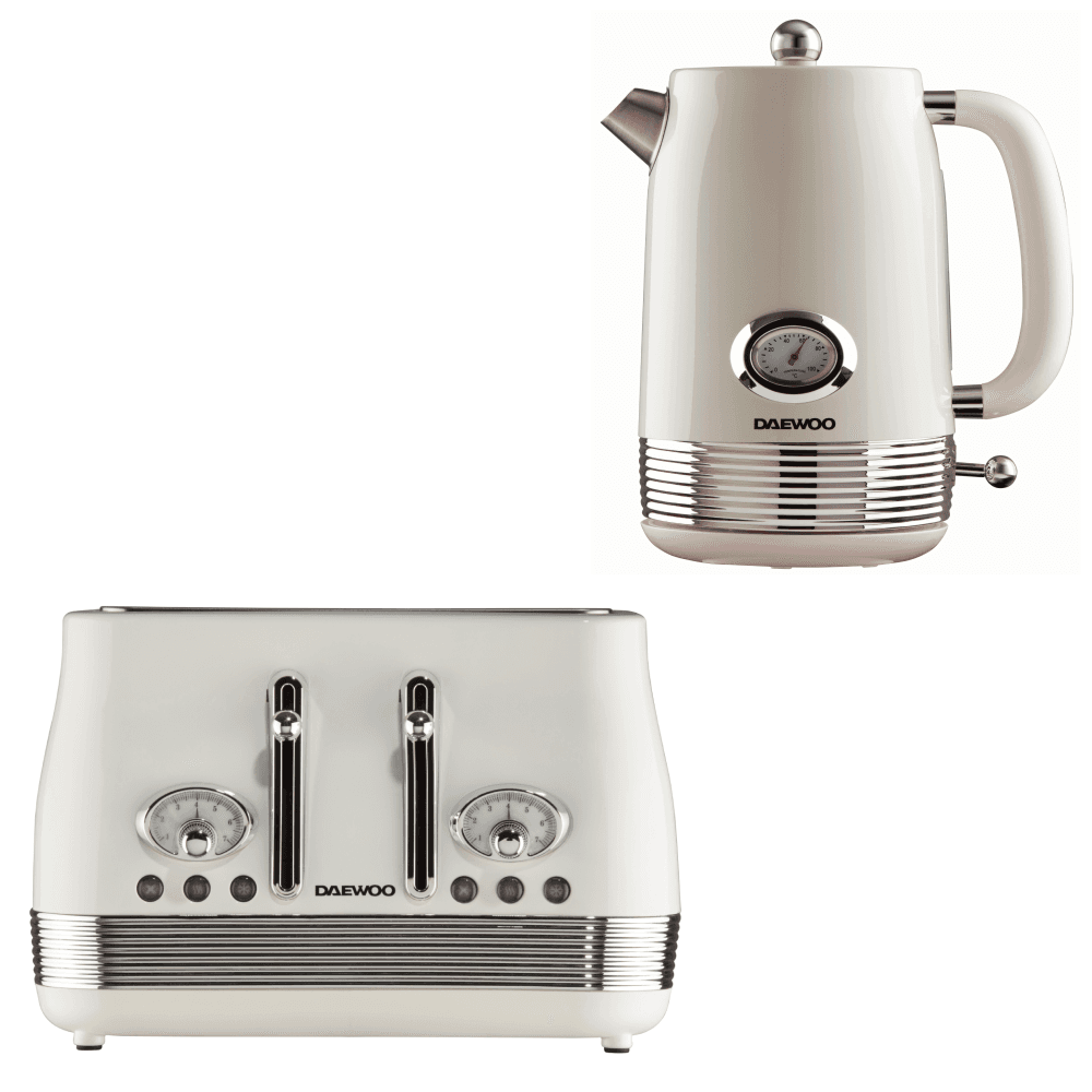 Daewoo Buttermilk Denver Jug Kettle & 4 Slice Toaster Set