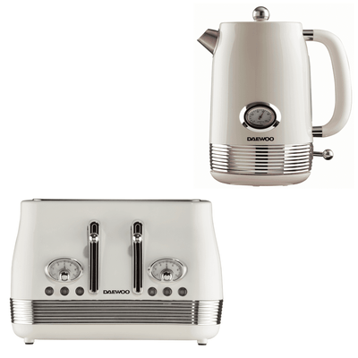 Daewoo Buttermilk Denver Jug Kettle & 4 Slice Toaster Set