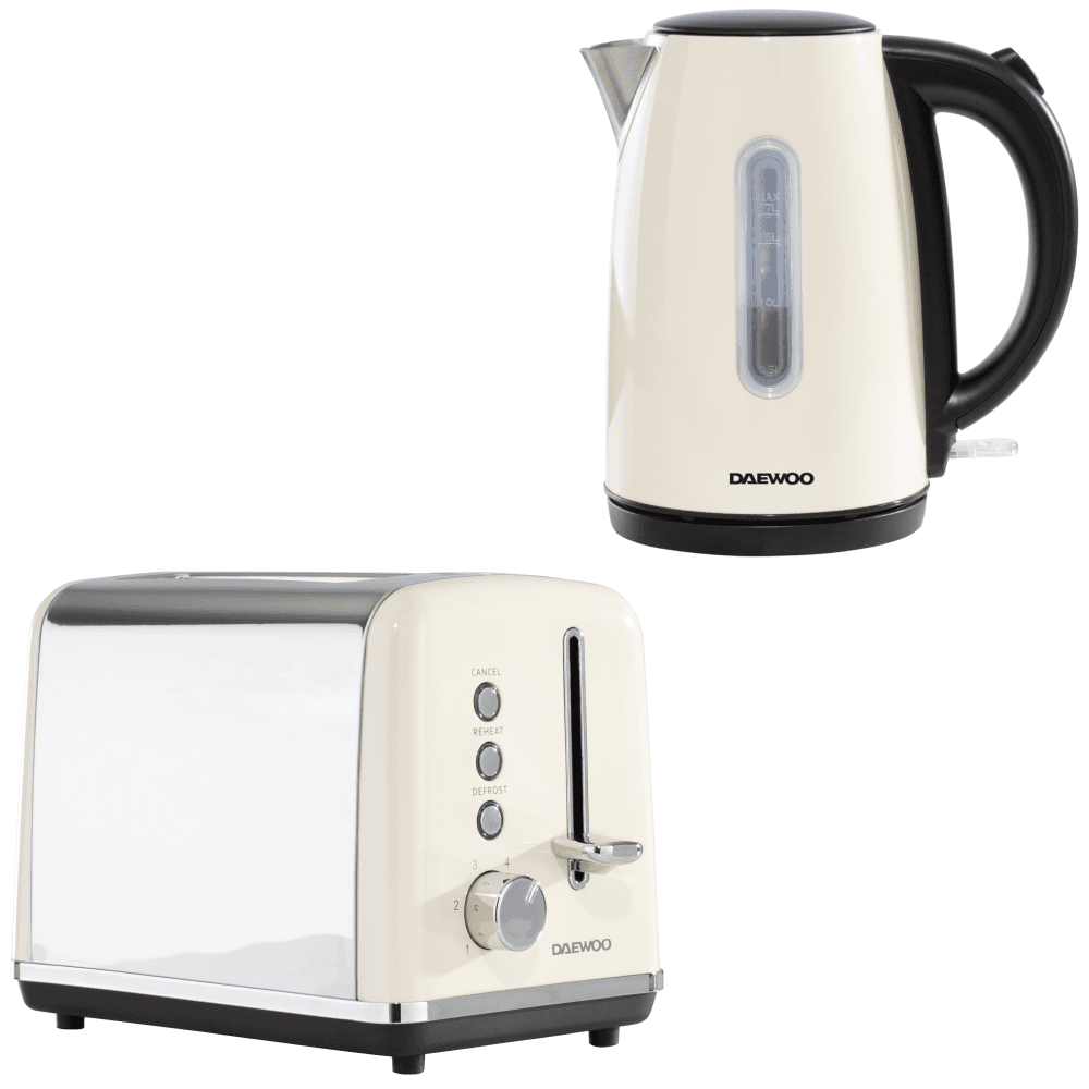 Daewoo Cream Kensington Jug Kettle & 2-Slice Toaster Set