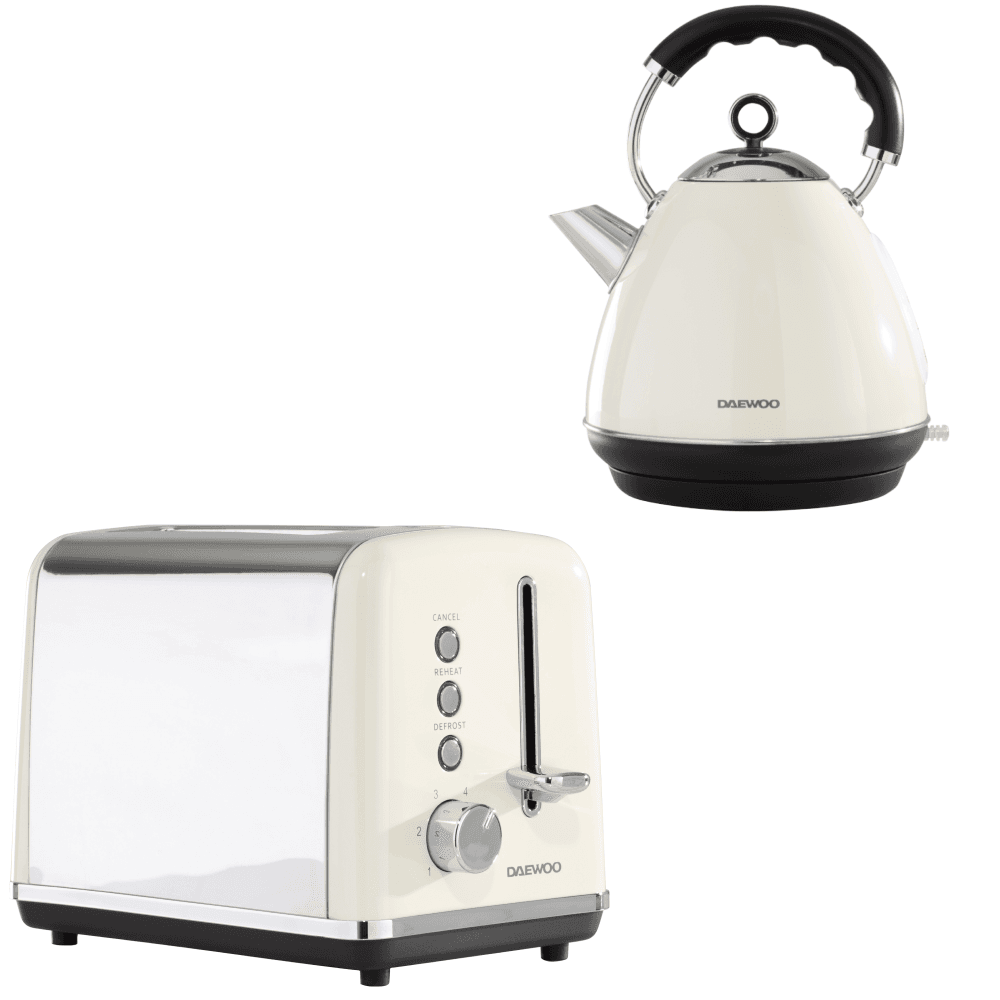 Daewoo Cream Kensington Pyramid Kettle & 2-Slice Toaster Set