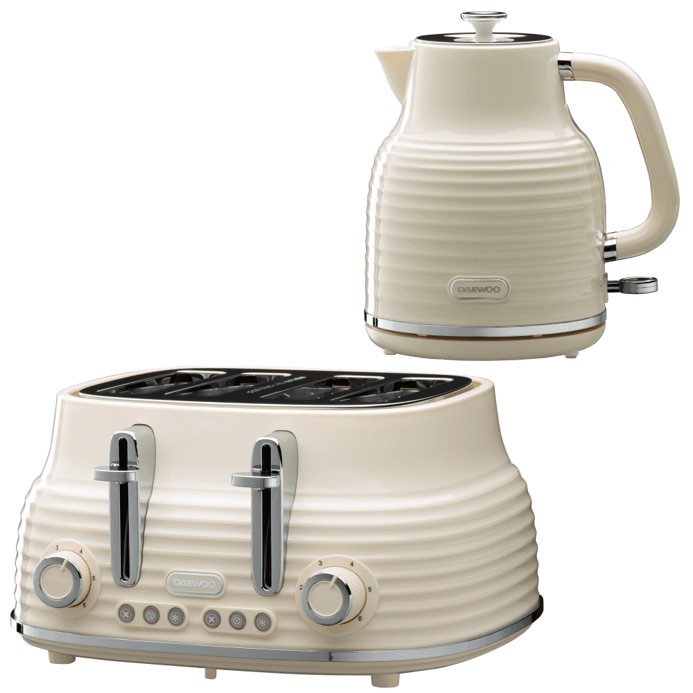 Daewoo Cream Sienna Jug Kettle & 4 Slice Toaster Set