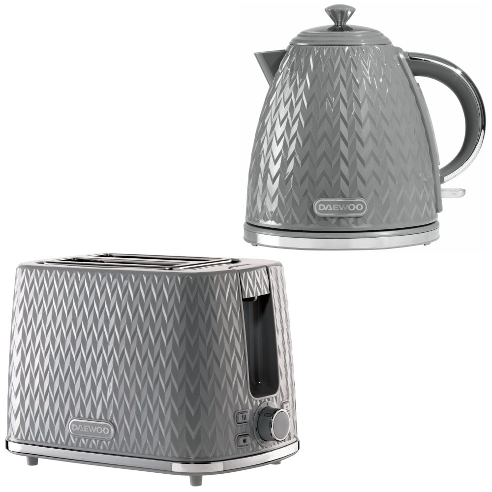 Daewoo Dark Grey Argyle Kettle & 2 Slice Toaster Set