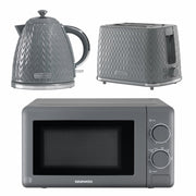 Daewoo Grey Argyle Kettle, 2 Slice Toaster & Microwave Set
