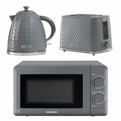 Daewoo Grey Argyle Kettle, 2 Slice Toaster & Microwave Set