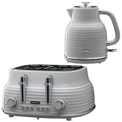Daewoo Grey Sienna Jug Kettle & 4 Slice Toaster Set