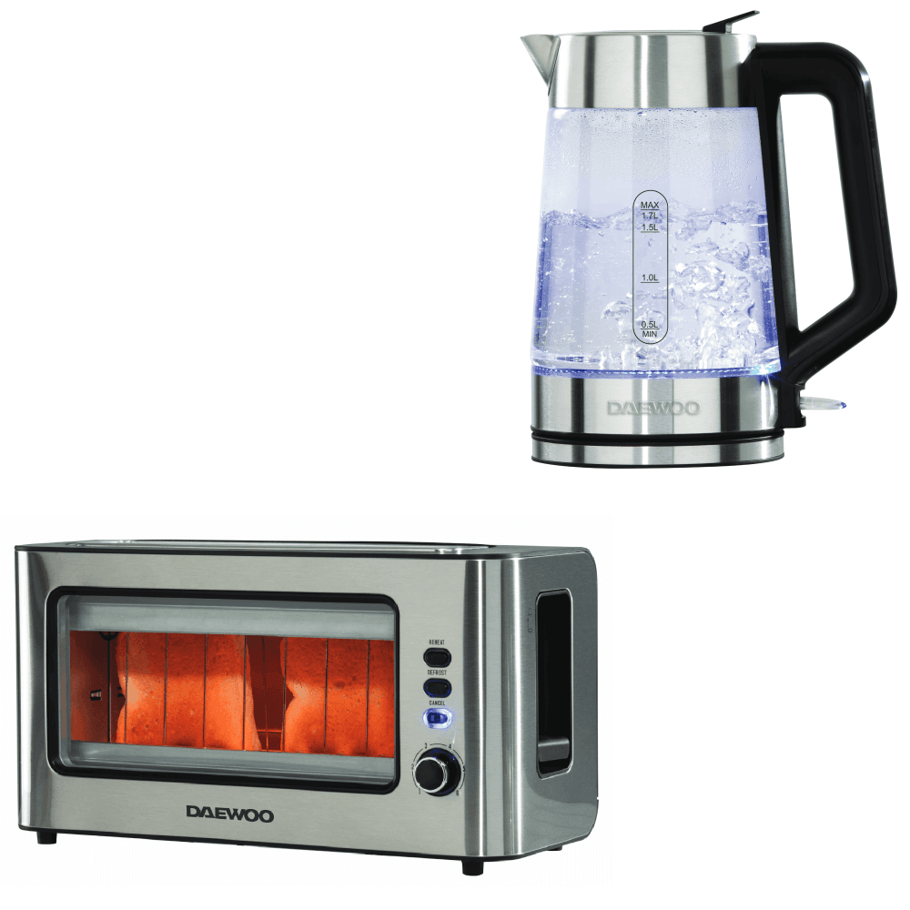 Daewoo LED Illuminating Glass Kettle & Glass Toaster Set
