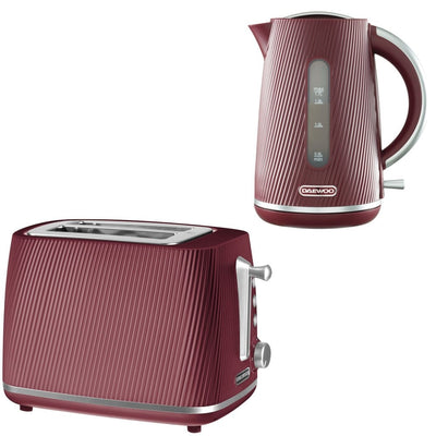 Daewoo Ruby Red Cascade Jug Kettle & 2-Slice Toaster Set