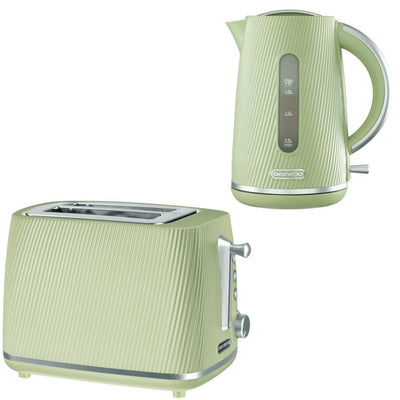 Daewoo Sage Green Cascade Jug Kettle & 2-Slice Toaster Set