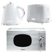 Daewoo White Argyle Kettle, 2 Slice Toaster & Microwave Bundle