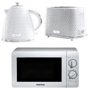 Daewoo White Argyle Kettle, 2 Slice Toaster & Microwave Set