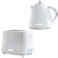 Daewoo White Argyle Kettle & 2 Slice Toaster Set