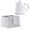Daewoo White Argyle Kettle & 4 Slice Toaster Set