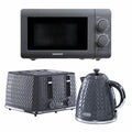 Daewoo Grey Argyle Kettle, 4 Slice Toaster & Microwave Set